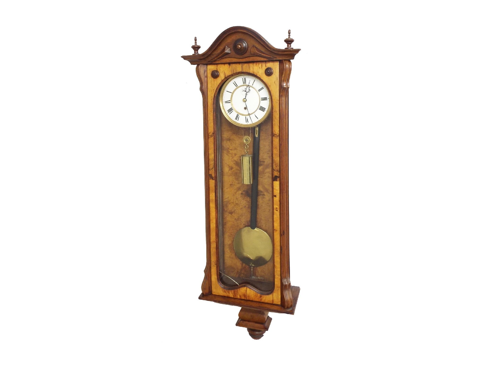 Appraisal: Walnut single weight Vienna regulator wall clock the white dial