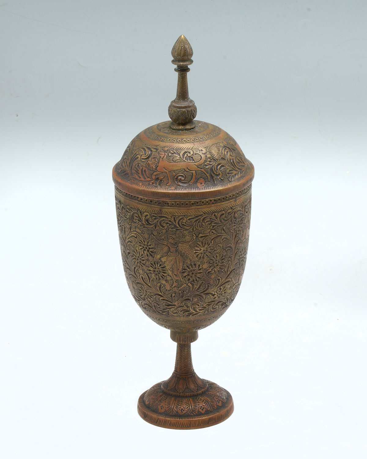 Appraisal: ANTIQUE OTTOMAN EMPIRE HAND ENGRAVED BRONZE FRANKINCENSE LIDDED JAR Ottoman