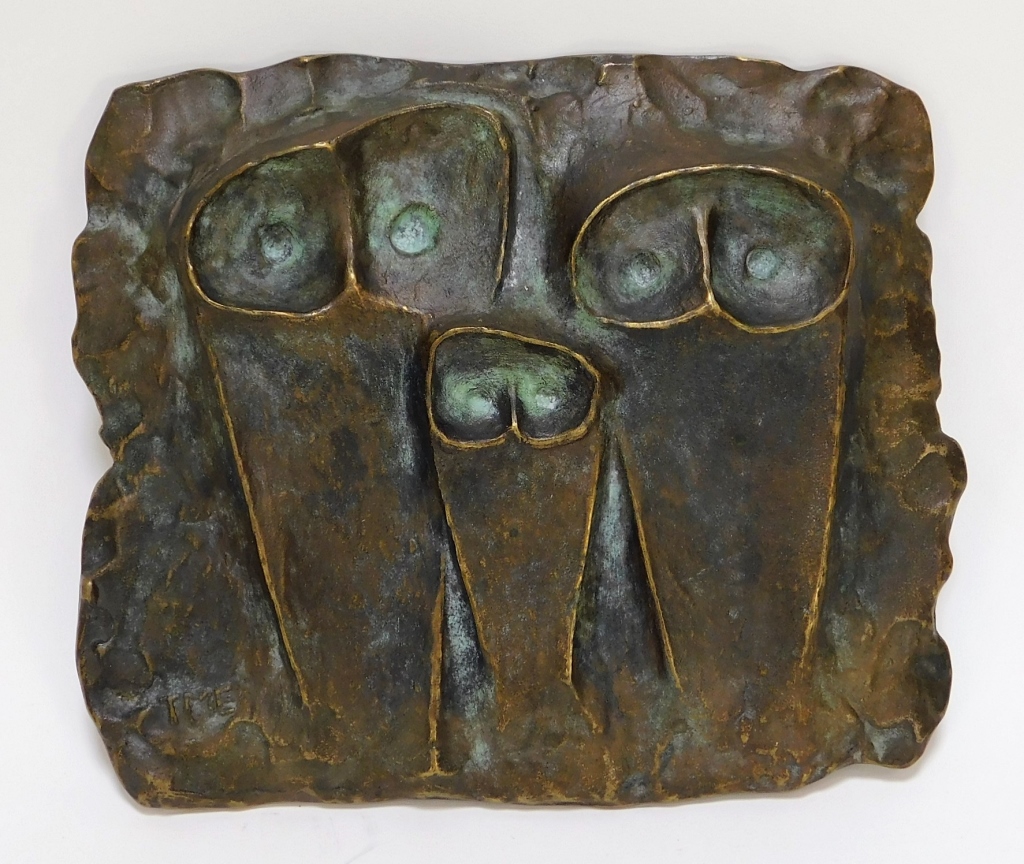 Appraisal: MCM MODERNIST BRONZE RELIEF PLAQUE OF OWLS United States th