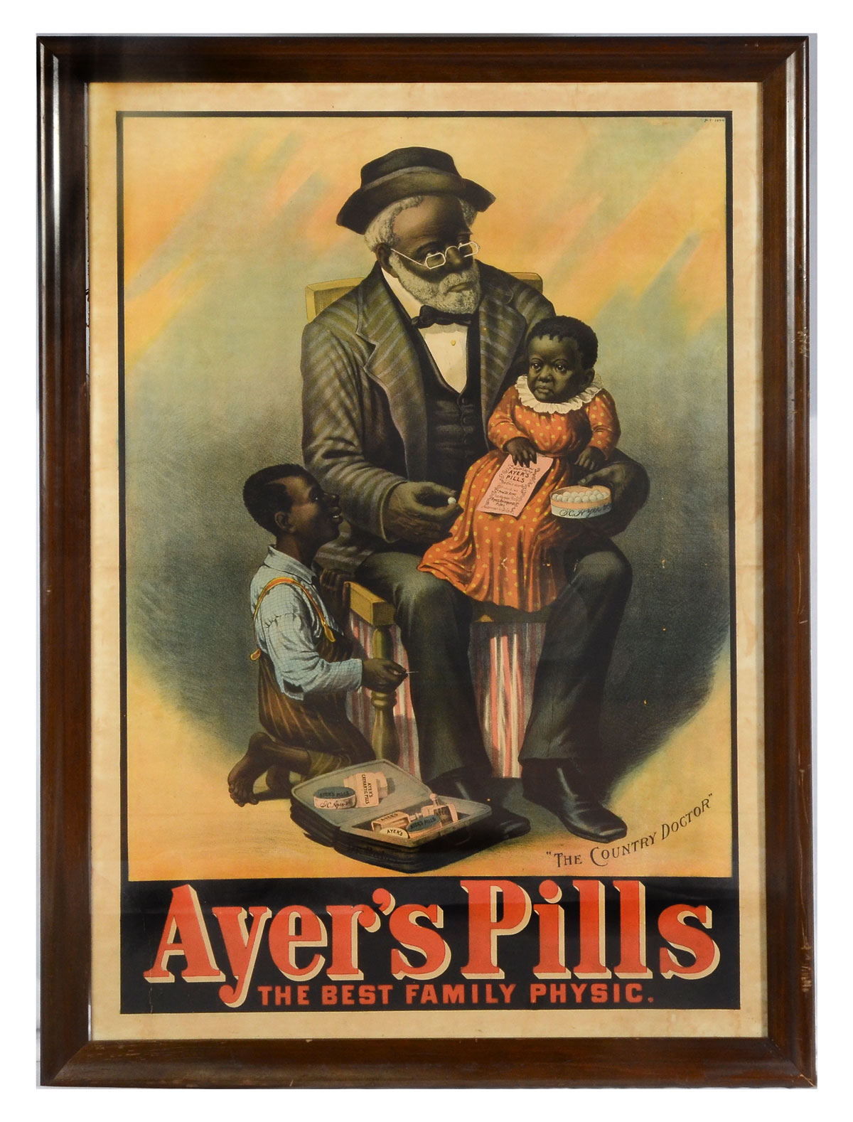 Appraisal: LARGE AYER'S PILLS BLACK AMERICANA ADVERTISING LITHOGRAPH Sight size is