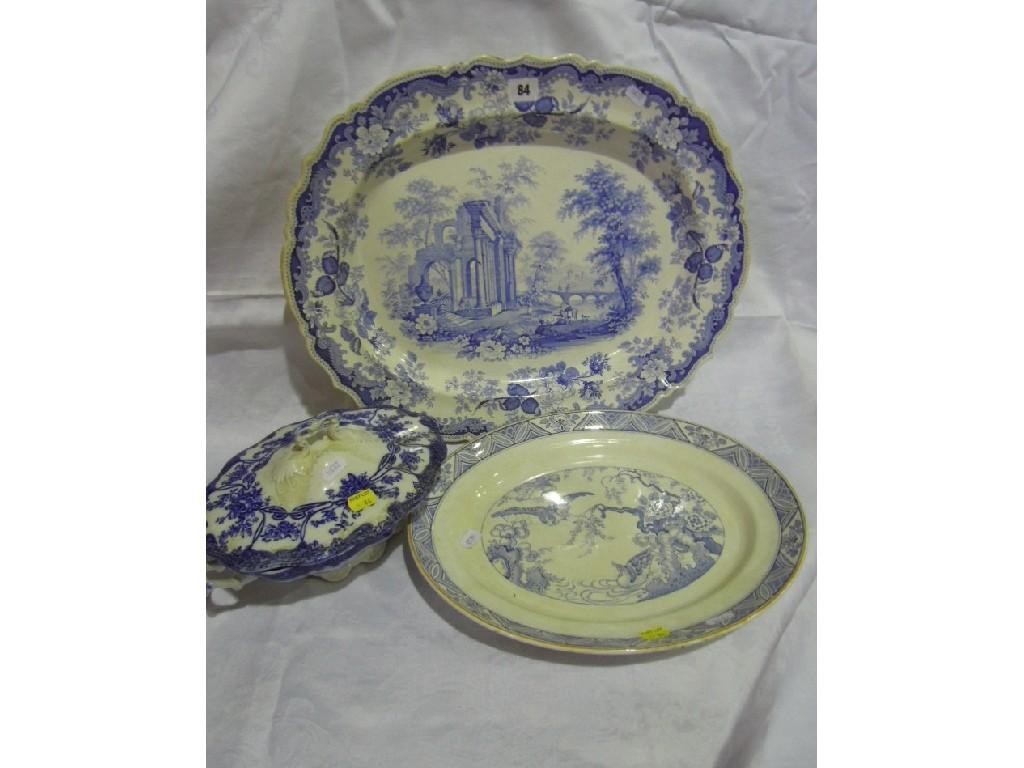 Appraisal: A large th century blue and white plate of oval