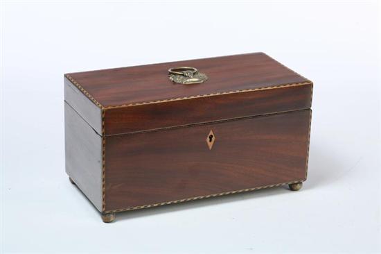 Appraisal: INLAID TEA CADDY English early th century mahogany veneer Banded