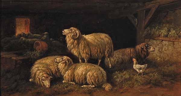 Appraisal: Adolf Nowey Austrian b Sheep in Stall oil on board