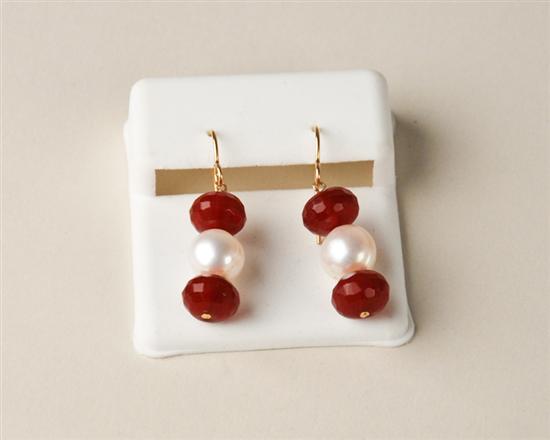 Appraisal: A Pair of Freshwater Pearl and Ruby Earrings on gold