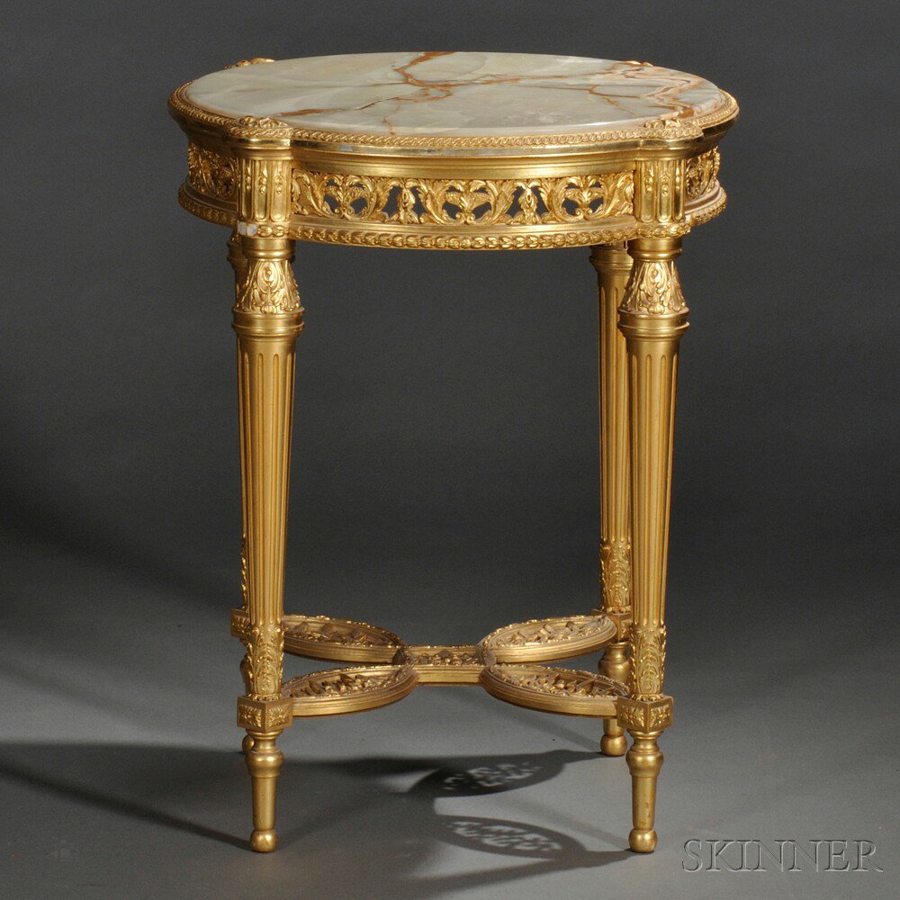 Appraisal: French Onyx-top and Giltwood Gu ridon early th century with