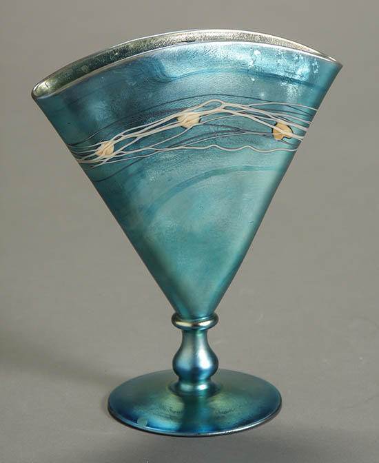 Appraisal: Steuben Blue Aurene Glass Fan-Form Vase Designed by Frederick C