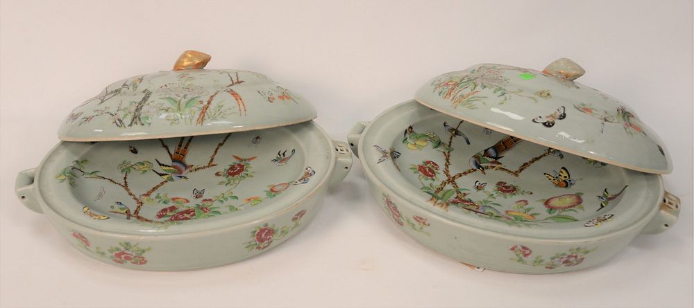 Appraisal: Pair of Large Chinese Export Covered Warming Dishes celadon with