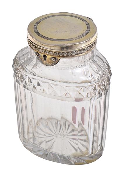 Appraisal: GEORGE III STERLING SILVER MOUNTED FACETED GLASS SUGAR CADDY MAKERS