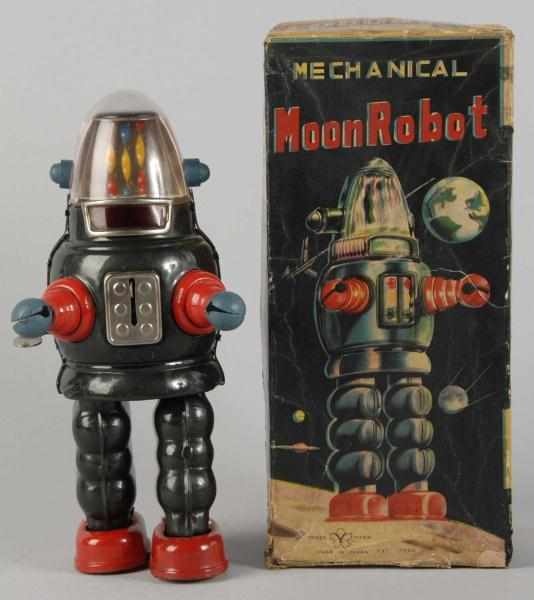 Appraisal: Tin Litho Moon Robot Wind-Up Toy Description Japanese Working Made