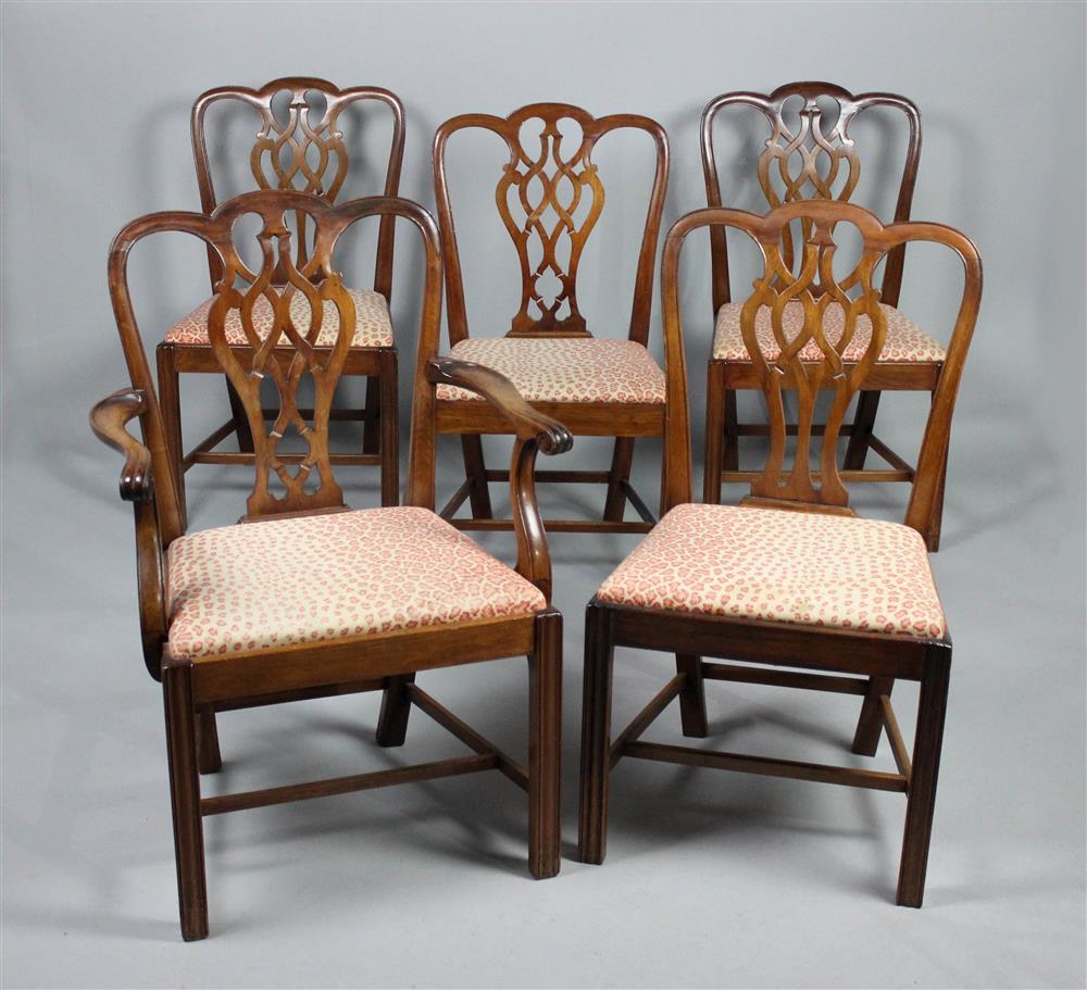 Appraisal: SET OF FIVE GEORGIAN CARVED MAHOGANY DINING CHAIRS each having