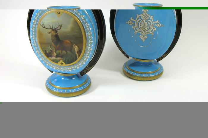 Appraisal: PAIR FRENCH SECOND EMPIRE PERIOD BLUE GLASS PEDESTAL VASES Centered