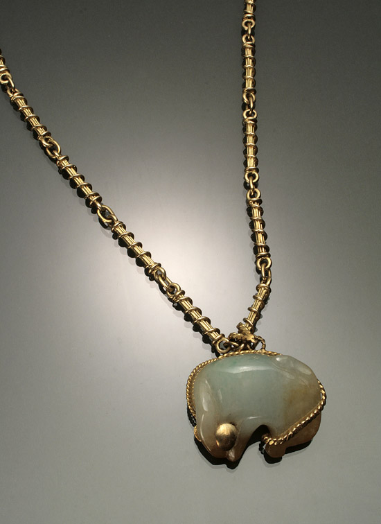 Appraisal: Opera Length -Karat Yellow-Gold and Jadeite Jade Pendant Necklace Having