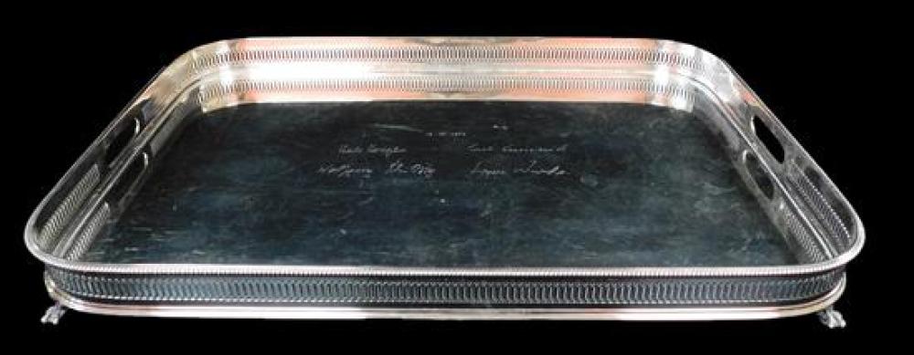 Appraisal: SILVER Continental ' ' silver waiter tray oblong with reticulated