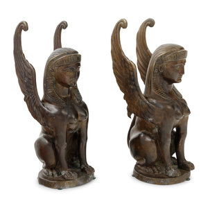 Appraisal: A Pair of Continental Bronze Sphinxes Late th Early th