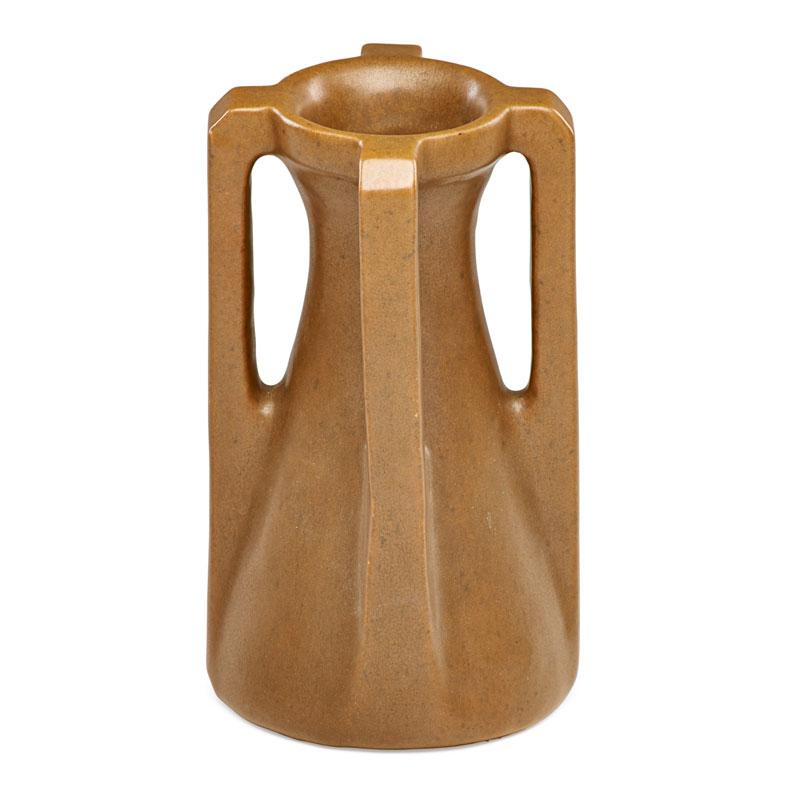 Appraisal: TECO Brown buttressed vase Condition Report Excellent condition no damage