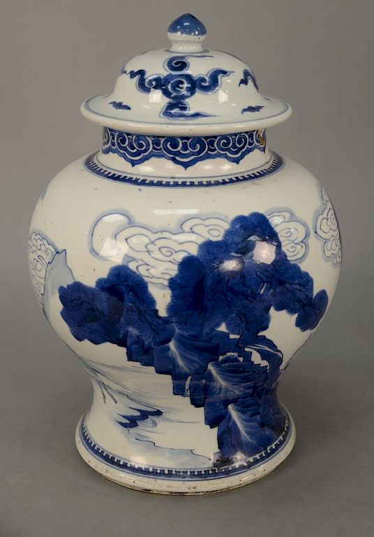 Appraisal: Chinese porcelain urn with blue decorated animals birds and clouds