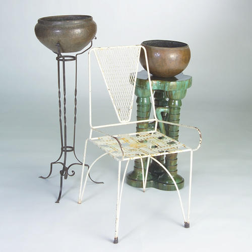 Appraisal: GARDEN ITEMS Six pieces Ceramic pedestal attributed to Clement Massier