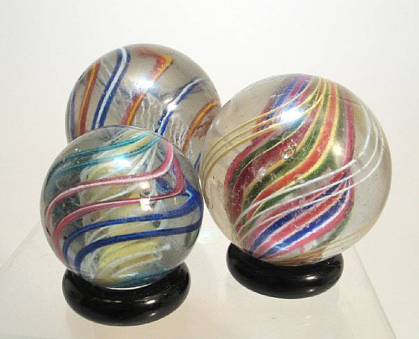 Appraisal: Divided Ribbon Core Marbles Latticino handmade ribbon-core grouping overall fair