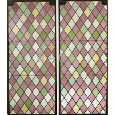 Appraisal: LEADED GLASS WINDOWS Pair with diamond paned stained glass c