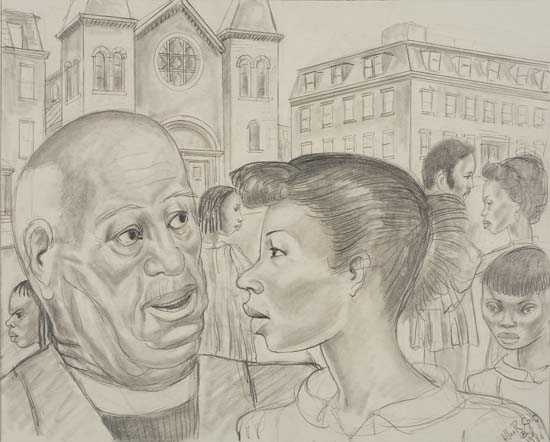 Appraisal: ALLAN ROHAN CRITE - Untitled Group Outside Church Pencil and