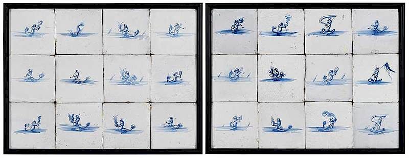 Appraisal: Framed Delftware Tiles with Merpeople Dutch th th century two