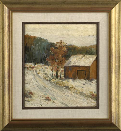 Appraisal: American School Mid- th Century Winter Landscape with a Red