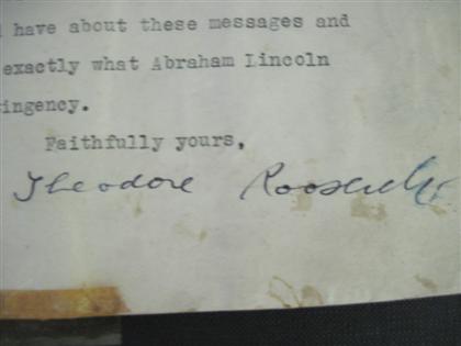 Appraisal: piece Typed Letter Signed Roosevelt Theodore New York Jan p