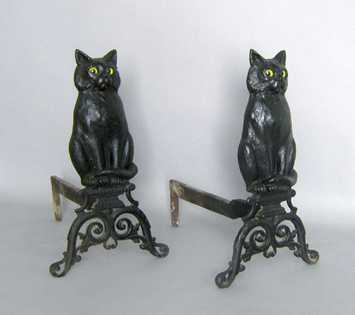 Appraisal: Pair of iron cat andirons h