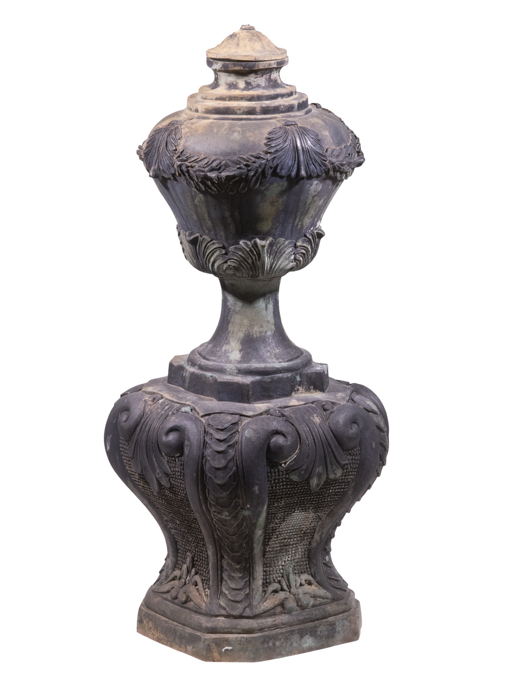 Appraisal: LARGE ANTIQUE BRONZE GARDEN ORNAMENT Neo-classical double urn fountain centerpiece