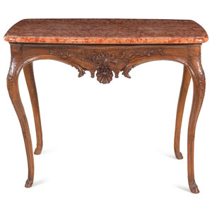 Appraisal: A R gence Carved Walnut Marble-Top Center Table First Half