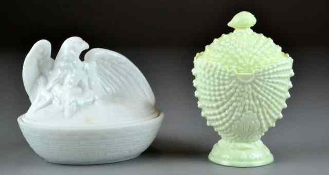 Appraisal: Pieces Milk Glass Including WestmorelandTo include a Westmoreland covered Eagle