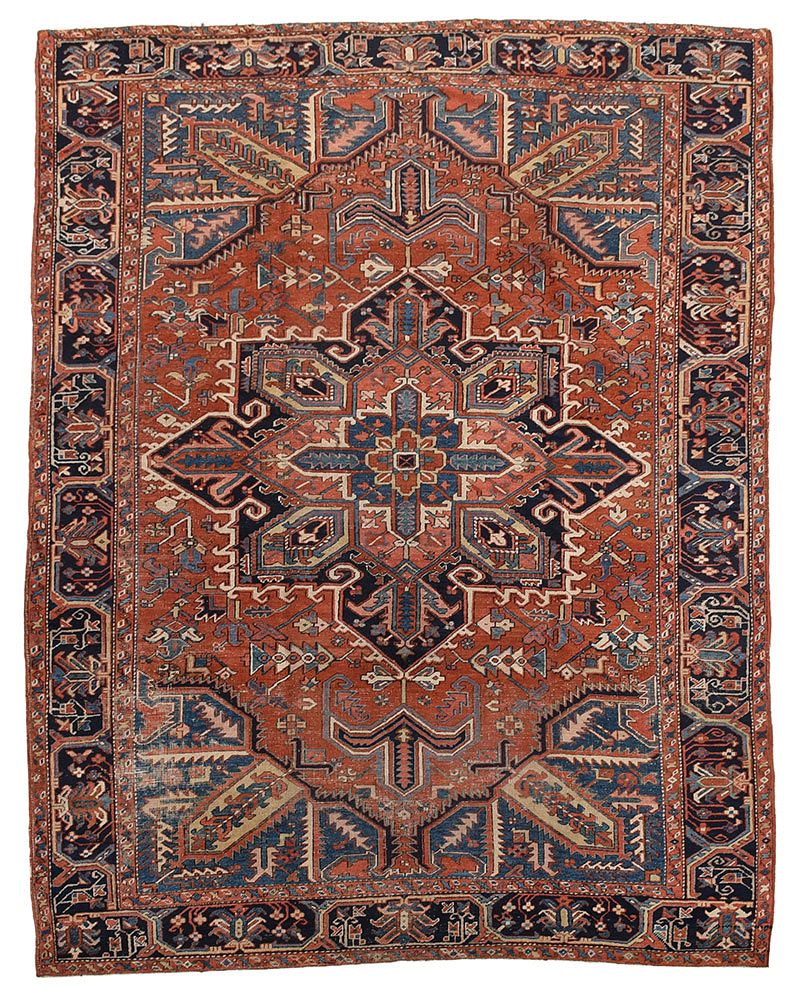 Appraisal: Heriz Carpet Persia polygonal central medallion on red field blue