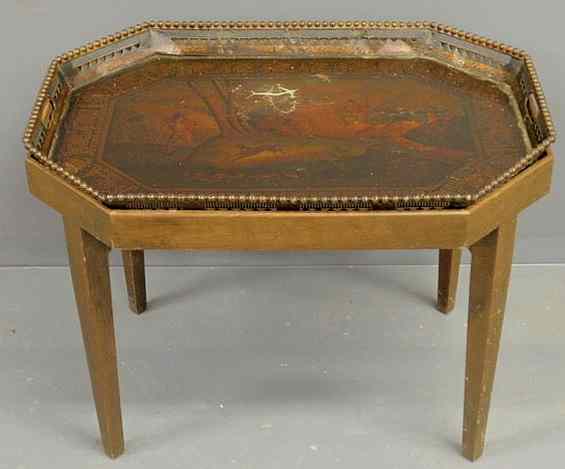 Appraisal: Octagonal Tole tray th c decorated with a hunting scene