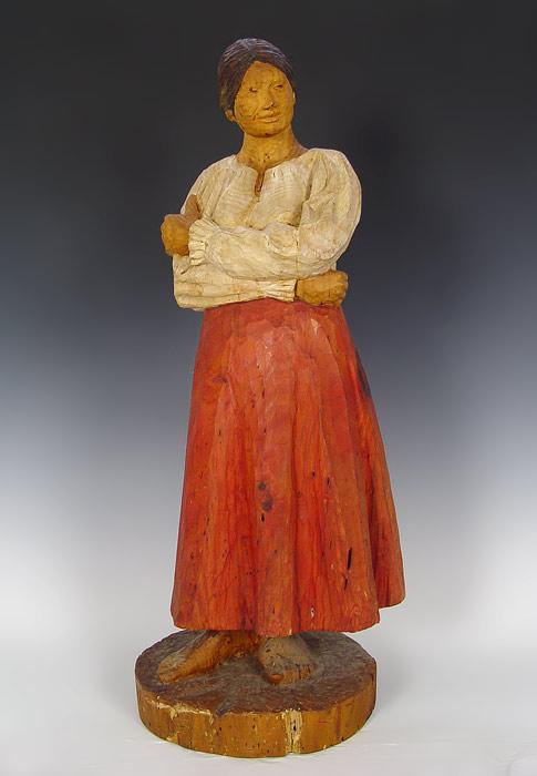 Appraisal: CARVED WOOD STATUE OF A WOMAN '' tall Painted and