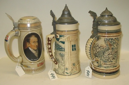 Appraisal: THREE GERMAN AND BRAZILIAN BEER STEINS L The German steins