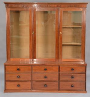 Appraisal: English mahogany and mahogany veneered cabinet in two parts the