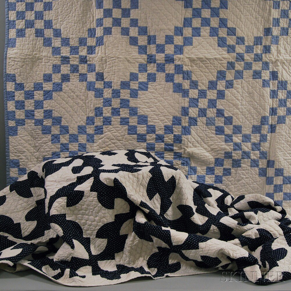 Appraisal: Two Pieced Cotton Quilts a dark blue and white drunkard's