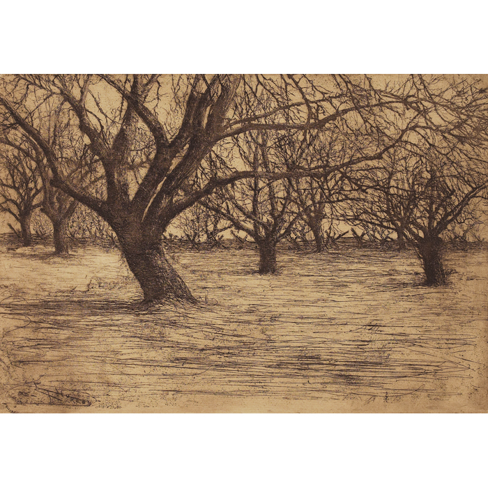 Appraisal: E T Hurley etching Apple Orchard dated x early and