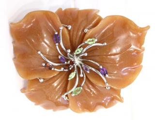 Appraisal: Carved Hardstone Semi In a blooming flower shape the pistils