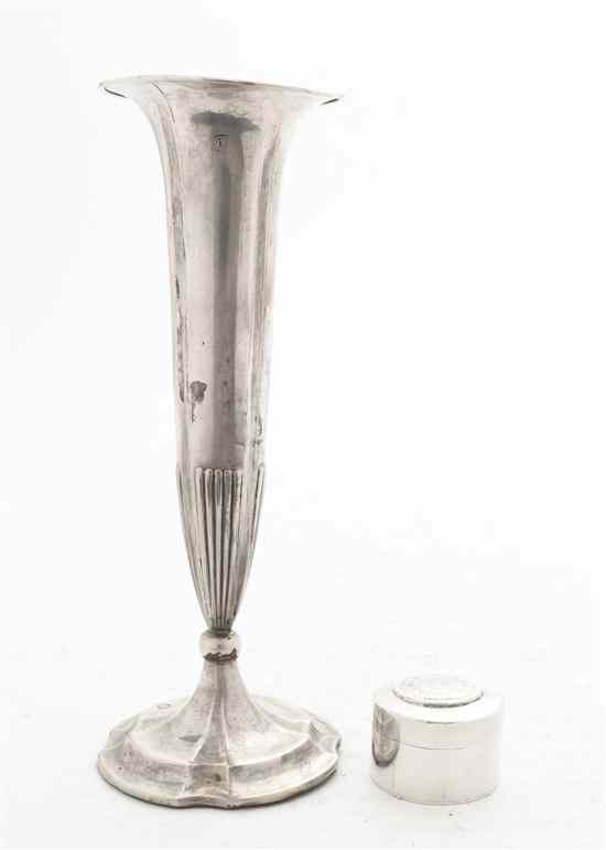 Appraisal: A Dutch Silver Bud Vase of diminutive trumpet form raised