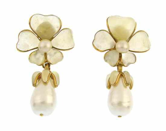 Appraisal: A Pair of Chanel Green Poured Resin and Pearl Flower