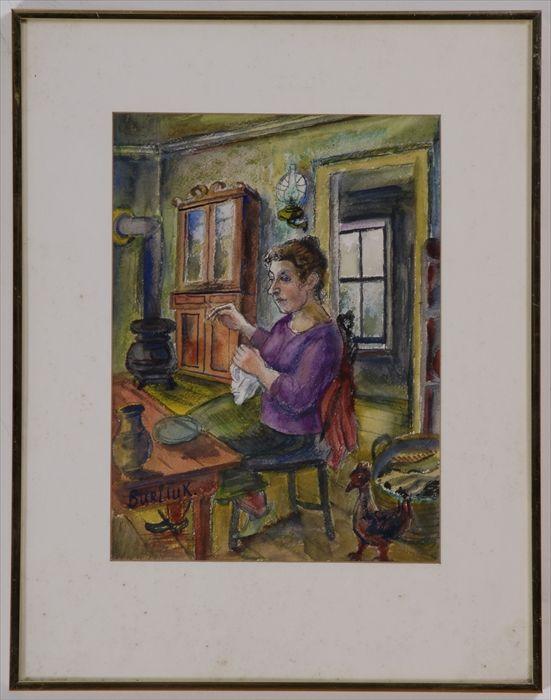 Appraisal: DAVID BURLIUK - LOST IN THOUGHT Watercolor on paper signed