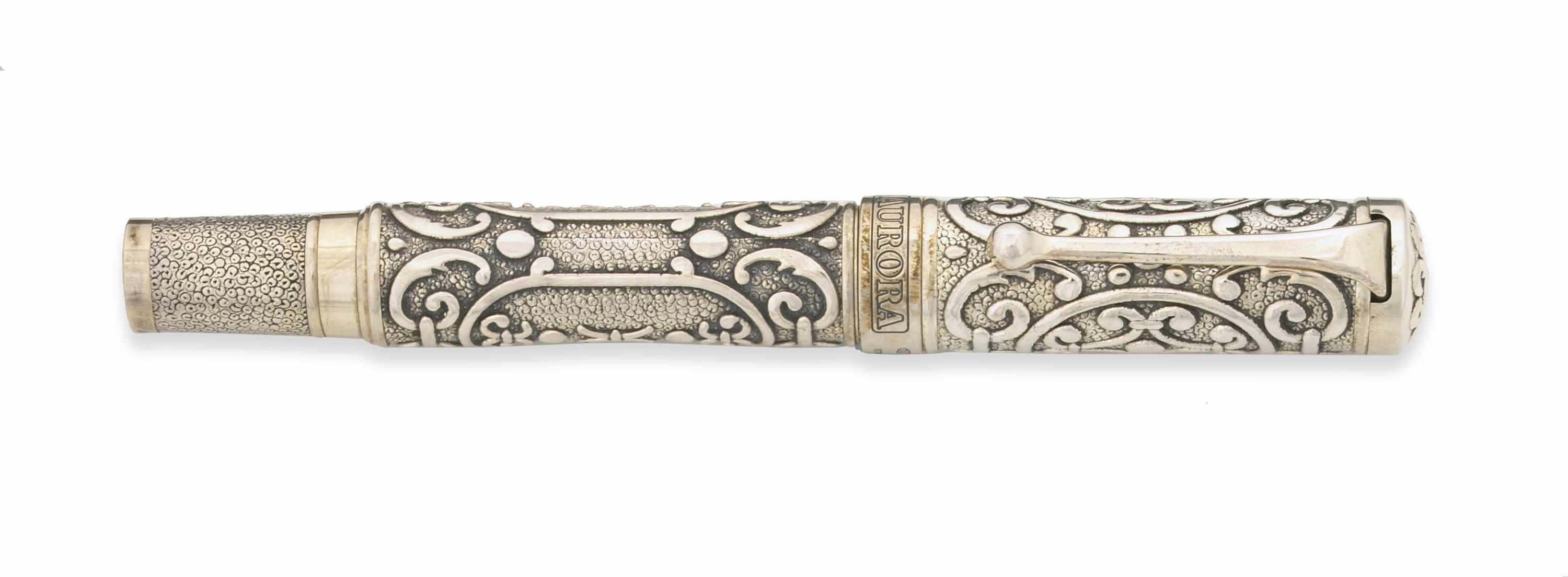 Appraisal: AURORA Benvenuto Cellini Fountain Pen Engraved sterling silver cap and