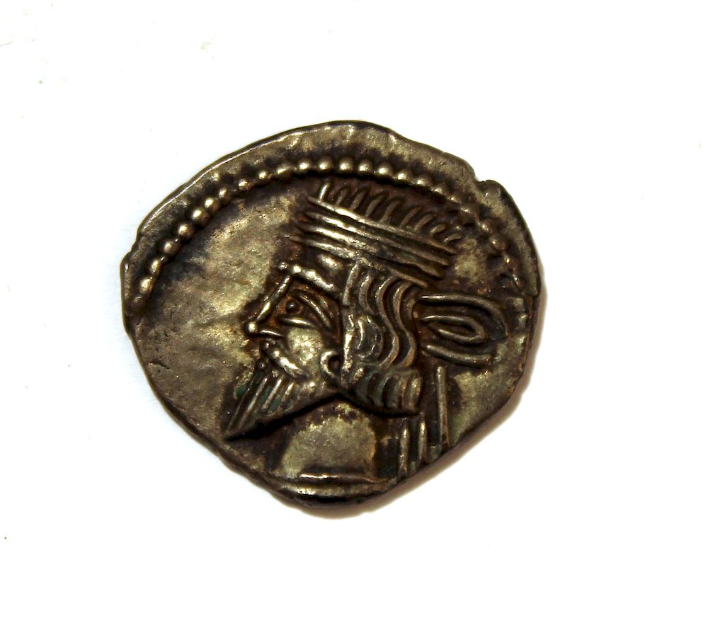 Appraisal: Ancient Parthian King Silver Drachm Coin Ancient Parthian silver drachm