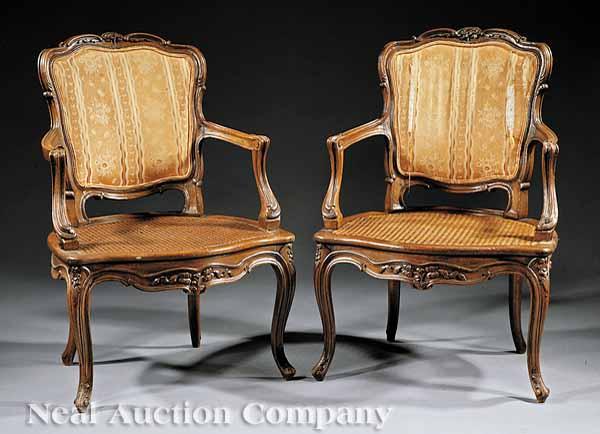 Appraisal: A Pair of Antique Louis XV-Style Fruitwood Fauteuils th c