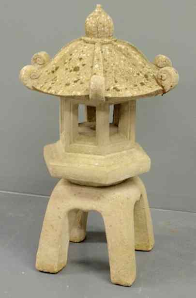 Appraisal: Cast stone two-part Japanese style pagoda garden ornament h x