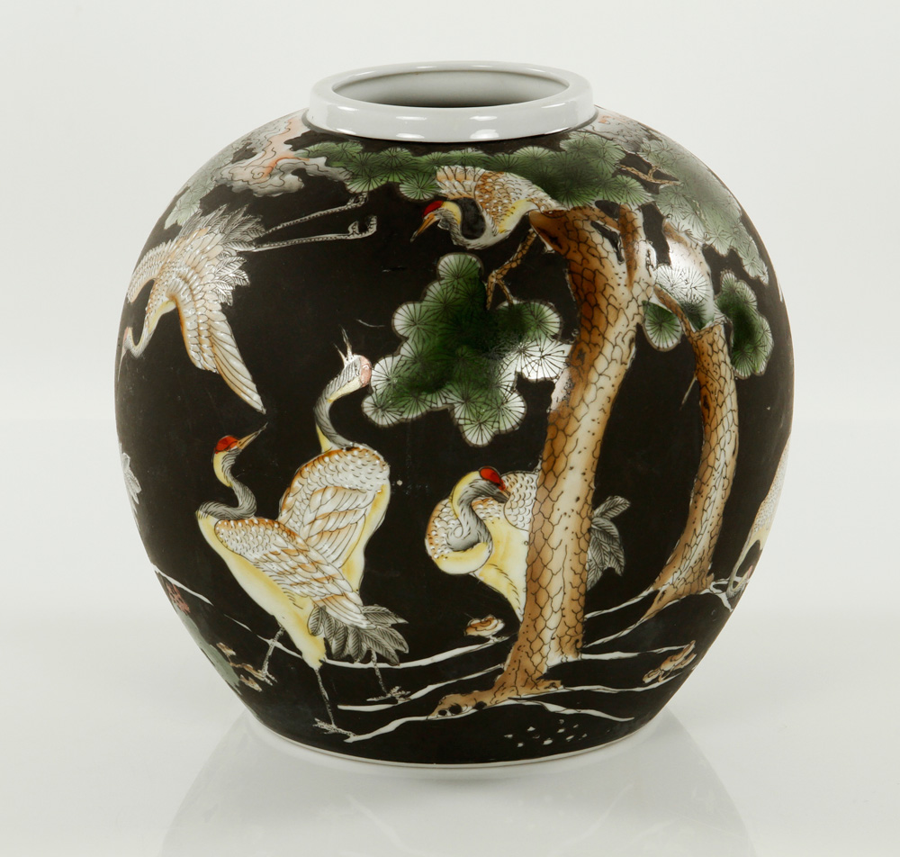 Appraisal: - Chinese Bird Decorated Jar Chinese jar with cranes and