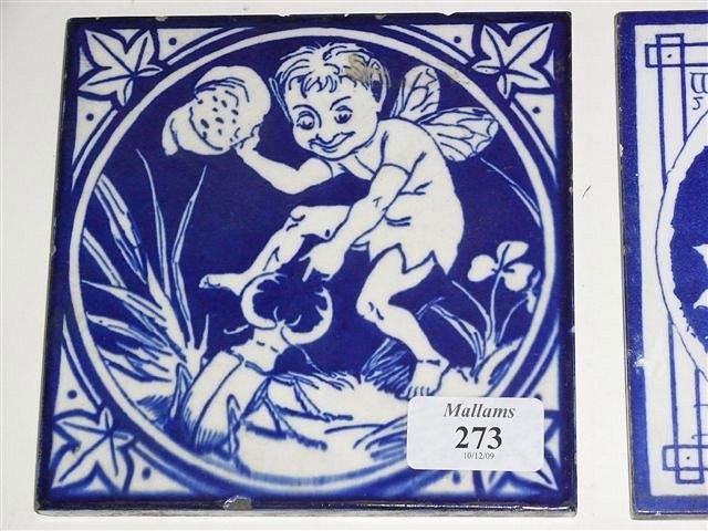 Appraisal: FOUR MINTON TILES blue and whtie depicting images of nymphs