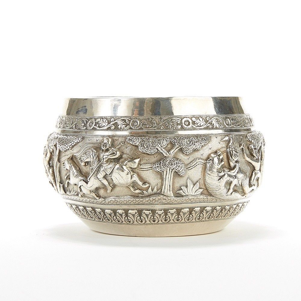 Appraisal: Burmese Silver Alms Bowl This Burmese silver alms bowl is