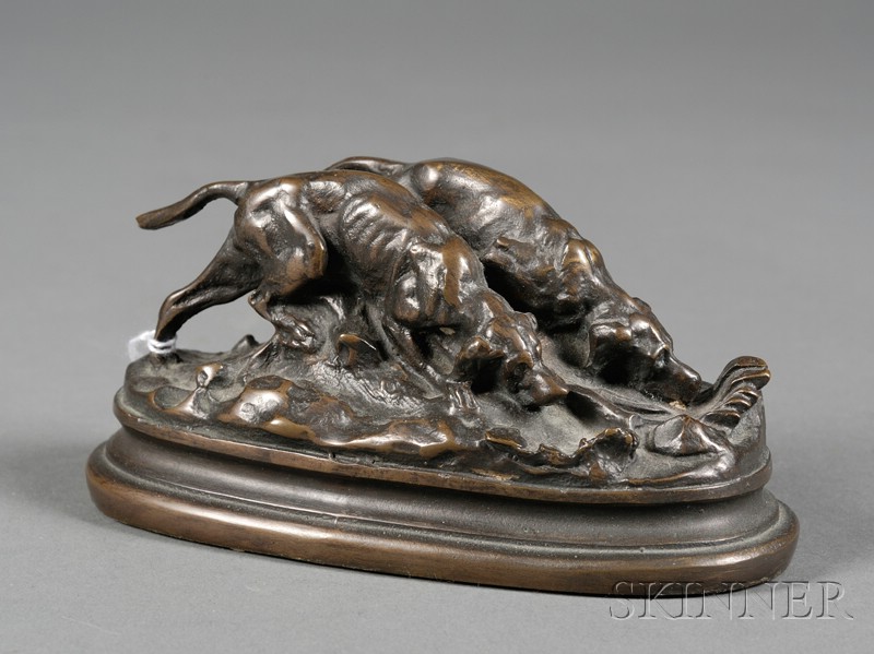 Appraisal: Antoine-Louis Barye French - Bronze Hound Group dark brown patination